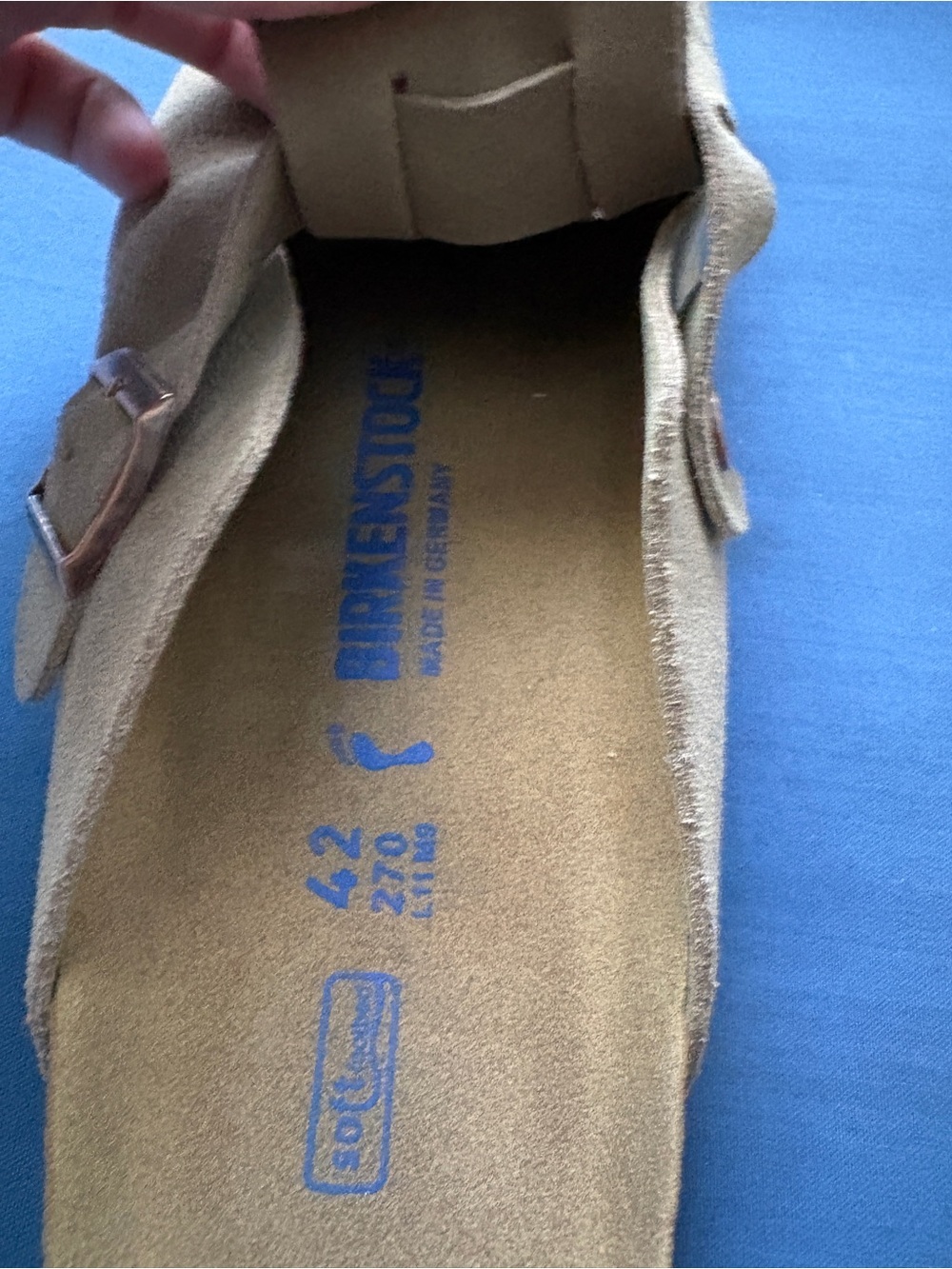 Birkenstock Suede Boston Clog in Tan with Copper Buckle
